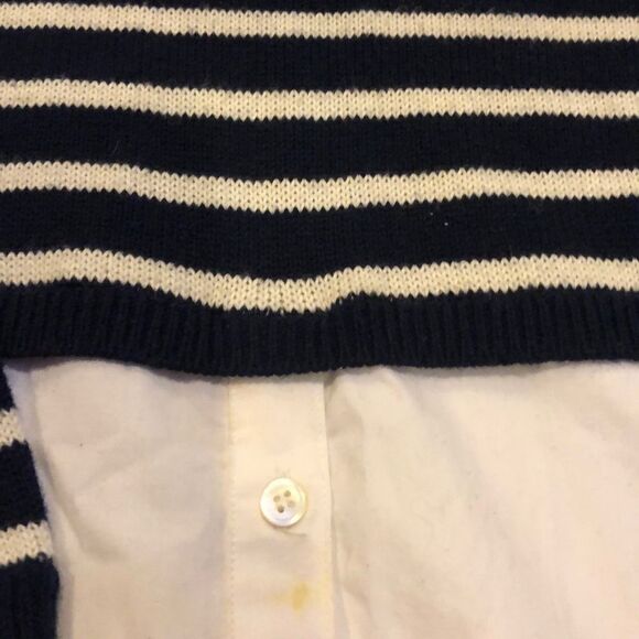 Theory Striped Cropped Sweater w. Attached Blouse - Picture 3 of 7